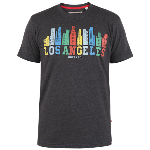 D555 Hemford Los Angeles Skyline Printed T-Shirt Charcoal